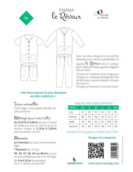 Men's Pajama Pattern The Dreamer - Les BG