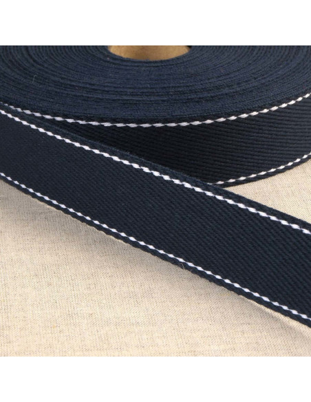 Cotton strap with saddle stitch - Navy blue