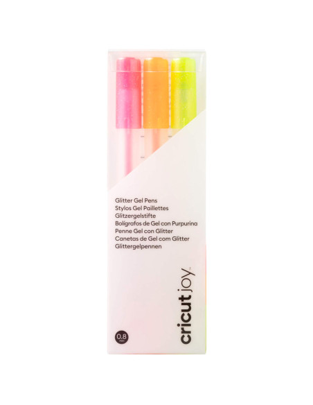 Cricut Joy pink, orange, and yellow glitter gel pens