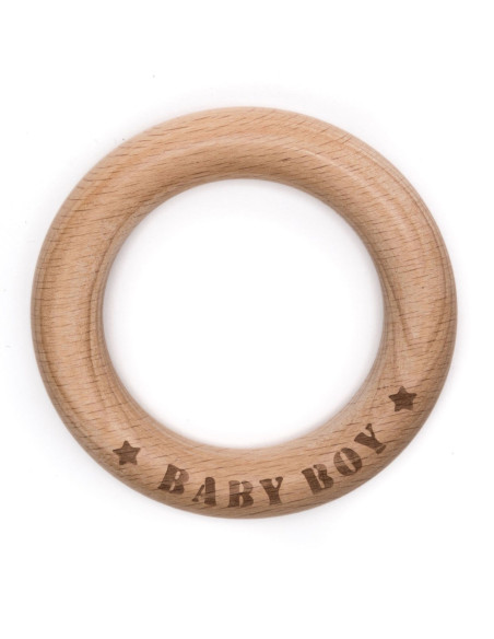 70 mm Wooden Teething Ring - Baby Boy