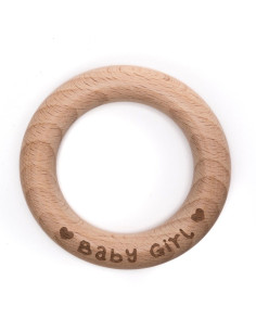 70 mm Wooden Teething Ring - Baby Girl