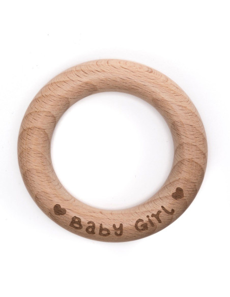 70 mm Wooden Teething Ring - Baby Girl