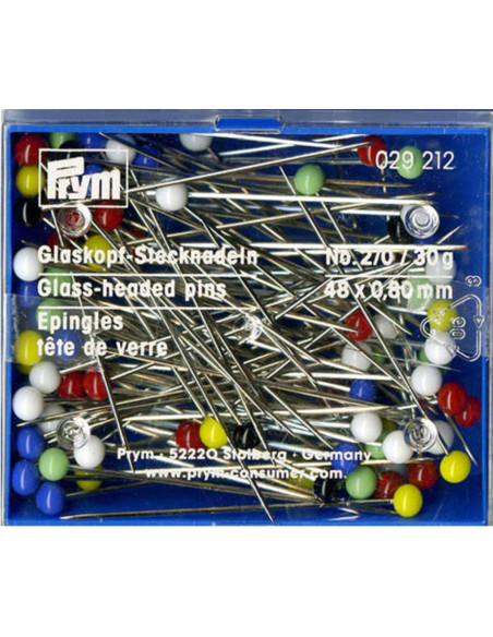 Box of 30g extra-long glass head pins assorted Prym