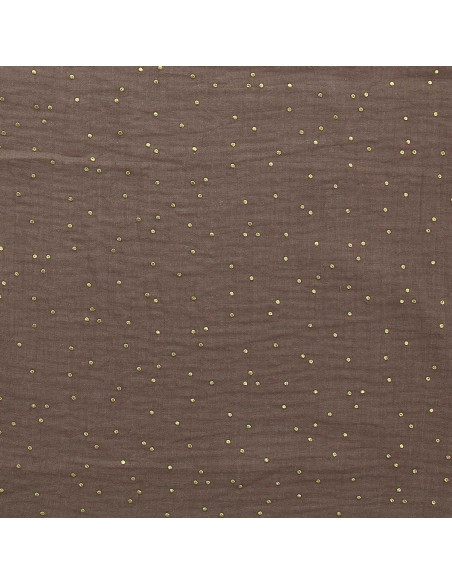 Double gauze cotton fabric with mini golden dots - Chestnut