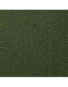 Double gauze cotton fabric with mini golden dots - Fern