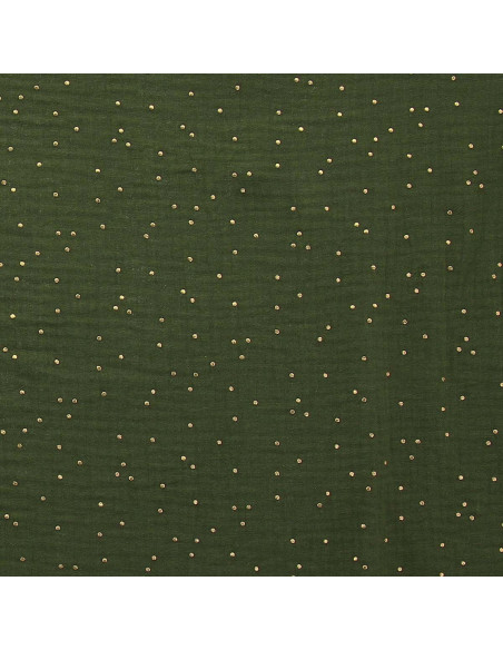 Double gauze cotton fabric with mini golden dots - Fern