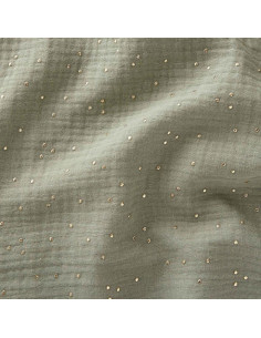 Double gauze cotton fabric with mini golden dots - Verbena