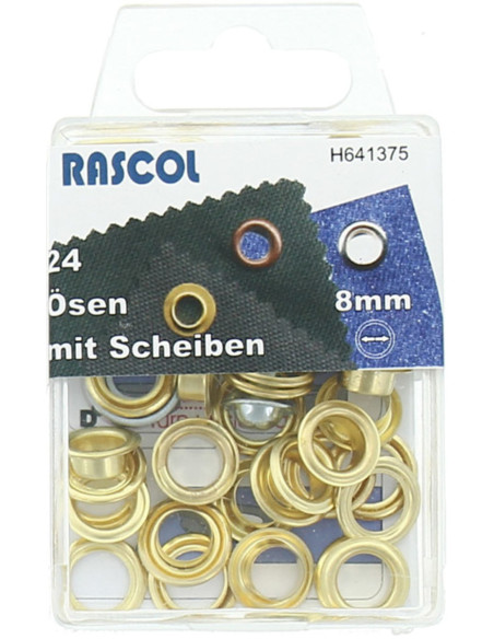 Box of 24 eyelets 8 mm with setting tool Rascol - Gold