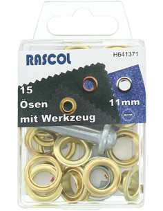 Box of 15 eyelets 11 mm with Rascol setting tool - Gold
