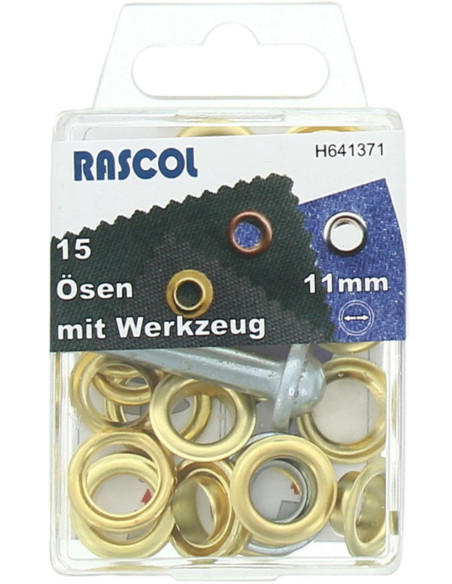 Box of 15 eyelets 11 mm with Rascol setting tool - Gold