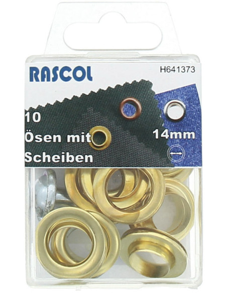Box of 10 eyelets 14 mm with setting tool Rascol - Gold