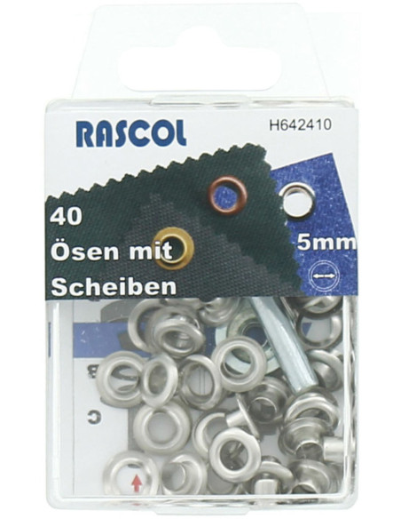 Box of 40 eyelets 5 mm with Rascol setting tool - Silver