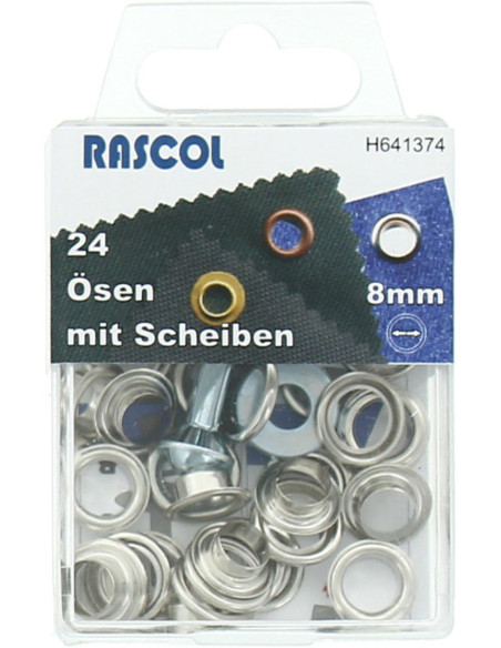 Box of 24 eyelets 8 mm with Rascol setting tool - Silver