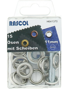 Box of 15 eyelets 11 mm with Rascol setting tool - Silver