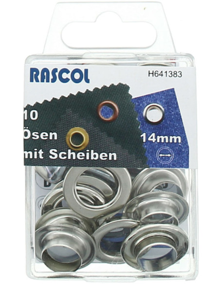 Box of 10 eyelets 14 mm with Rascol setting tool - Silver