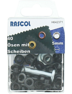 Box of 40 eyelets 5 mm with Rascol setting tool - Black
