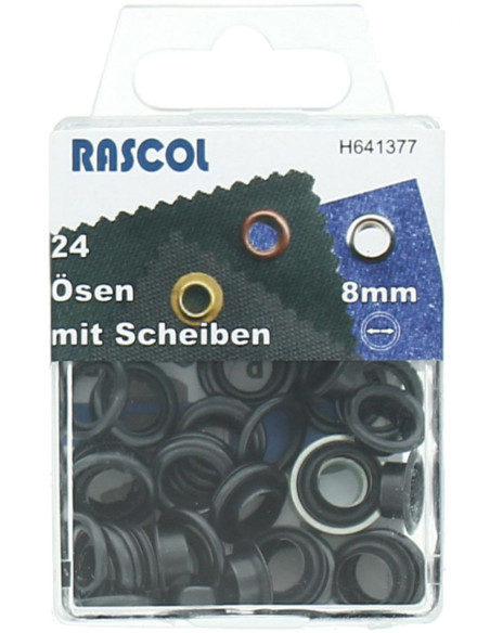 Box of 24 eyelets 8 mm with Rascol setting tool - Black