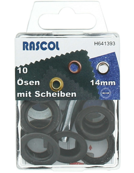 Box of 10 eyelets 14 mm with setting tool Rascol - Black