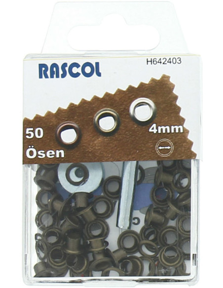Box of 50 eyelets 4 mm with Rascol setting tool - Antique brass