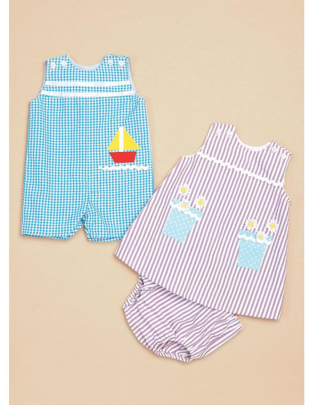 Overall, dress, and diaper cover pattern for babies - Butterick 6905