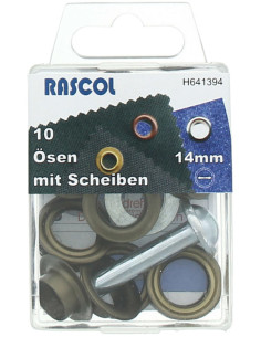 Box of 10 eyelets 14 mm with setting tool Rascol - Antique brass