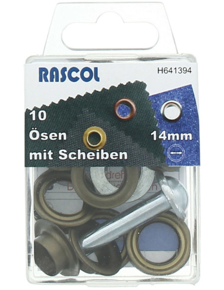 Box of 10 eyelets 14 mm with setting tool Rascol - Antique brass