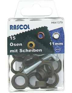 Box of 15 eyelets 11 mm with Rascol setting tool - Antique brass