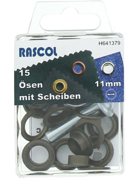Box of 15 eyelets 11 mm with Rascol setting tool - Antique brass