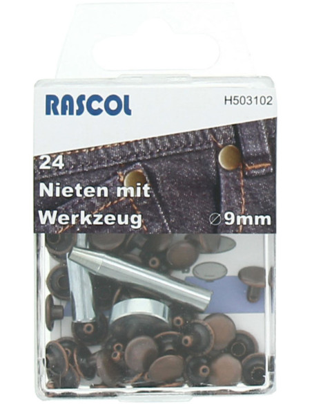 Box of 24 9 mm rivets with tool - Copper