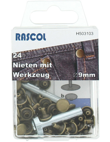 Box of 24 9 mm rivets with tool - Bronze