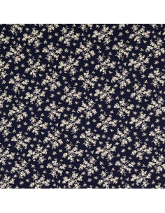 Vintage cotton fabric - Navy blue background with small ecru flowers