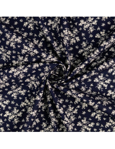 Vintage cotton fabric - Navy blue background with small ecru flowers 2
