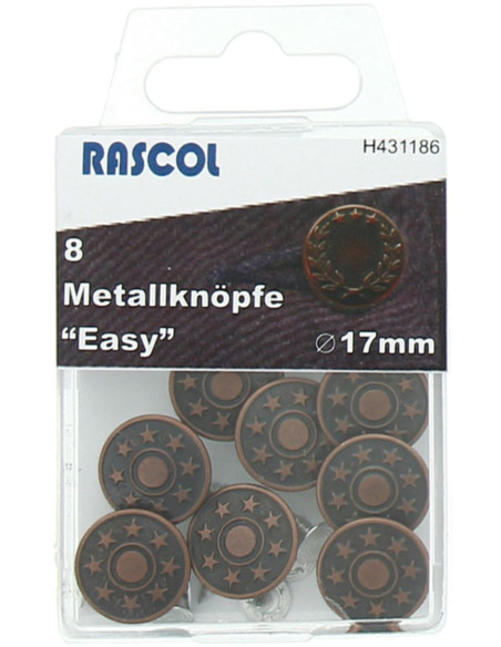 Box of 8 jean buttons 17mm Rascol - Copper Stars