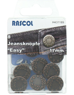 Box of 8 jean buttons 17mm Rascol - Gunmetal Laurels