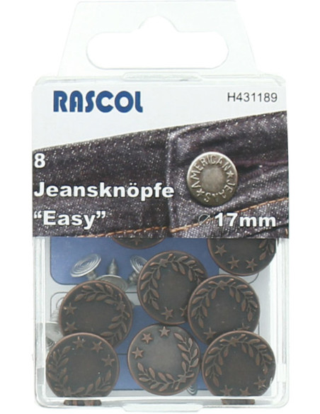 Box of 8 jean buttons 17mm Rascol - Gunmetal Laurels