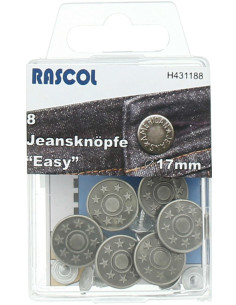 Box of 8 jean buttons 17mm Rascol - Matte silver stars