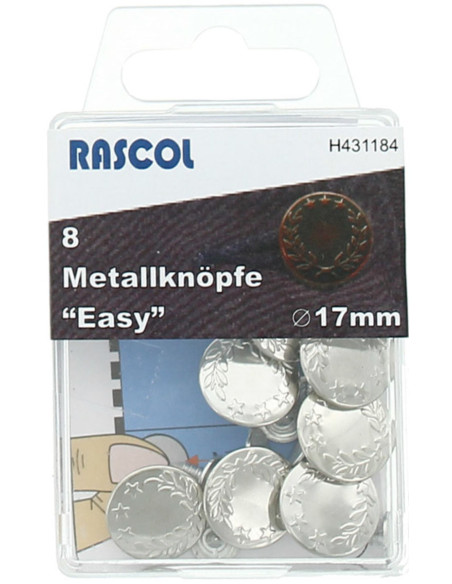 Box of 8 jean buttons 17mm Rascol - Shiny silver laurels