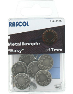 Box of 8 jean buttons 17mm Rascol - Matte silver laurels
