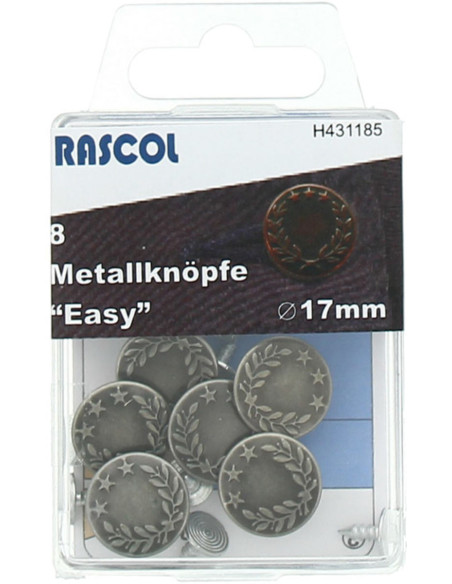 Box of 8 jean buttons 17mm Rascol - Matte silver laurels