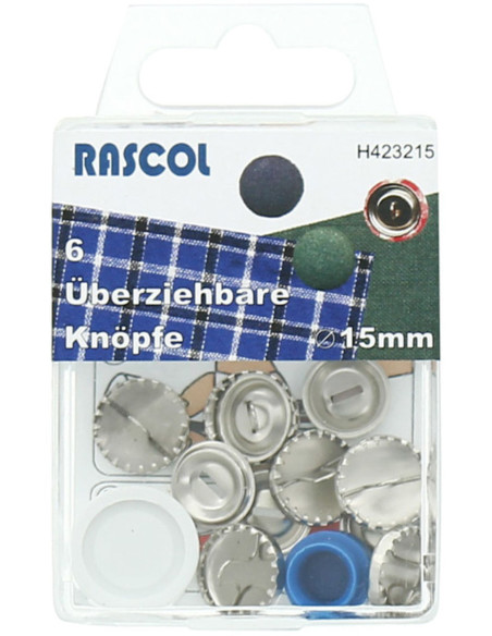 Box of 6 buttons to cover with Rascol tool - 15 mm
