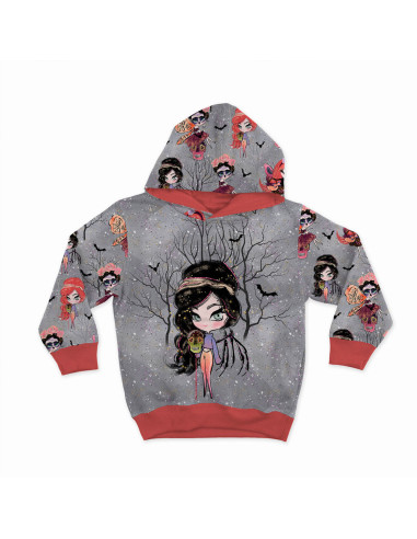 Sweat fabric - Halloween fairies on a gray background