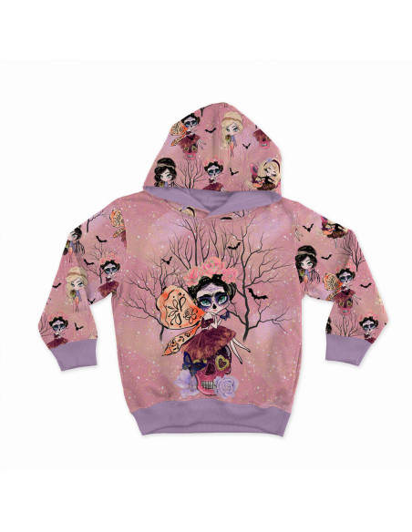 Sweatshirt fabric - Halloween fairies on a pink background