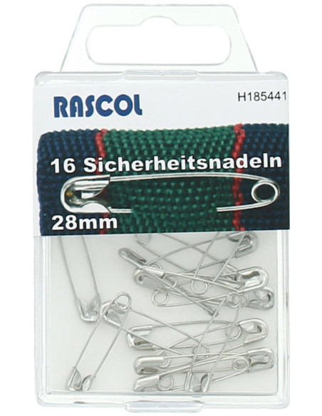 Box of 16 Rascol safety pins - Silver 28 mm