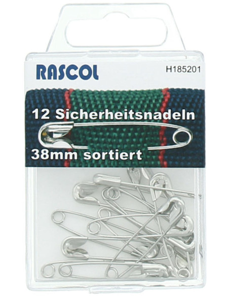 Box of 12 Rascol safety pins - Silver 38 mm