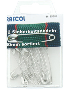 Box of 12 Rascol safety pins - Silver 50 mm