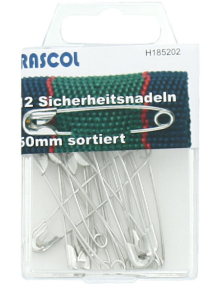 Box of 12 Rascol safety pins - Silver 50 mm