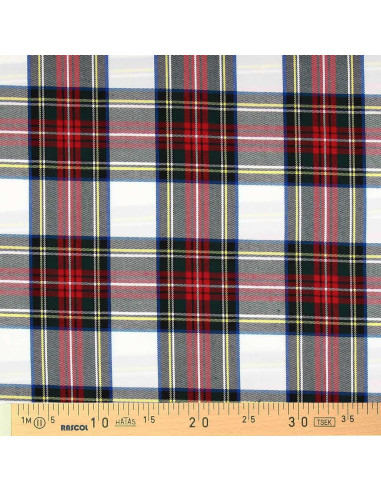 Scottish tartan fabric - Red, green, yellow, and beige