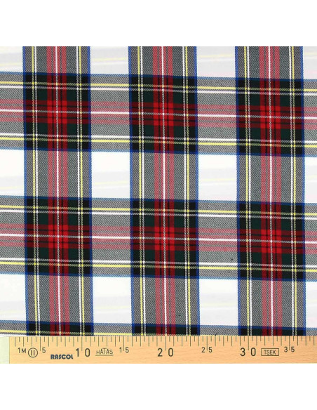 Scottish tartan fabric - Red, green, yellow, and beige