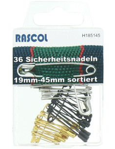 Box of 36 Rascol safety pins - Assorted colors