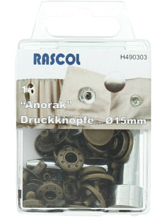 Box of 10 Rascol anorak snap buttons - 15 mm bronze